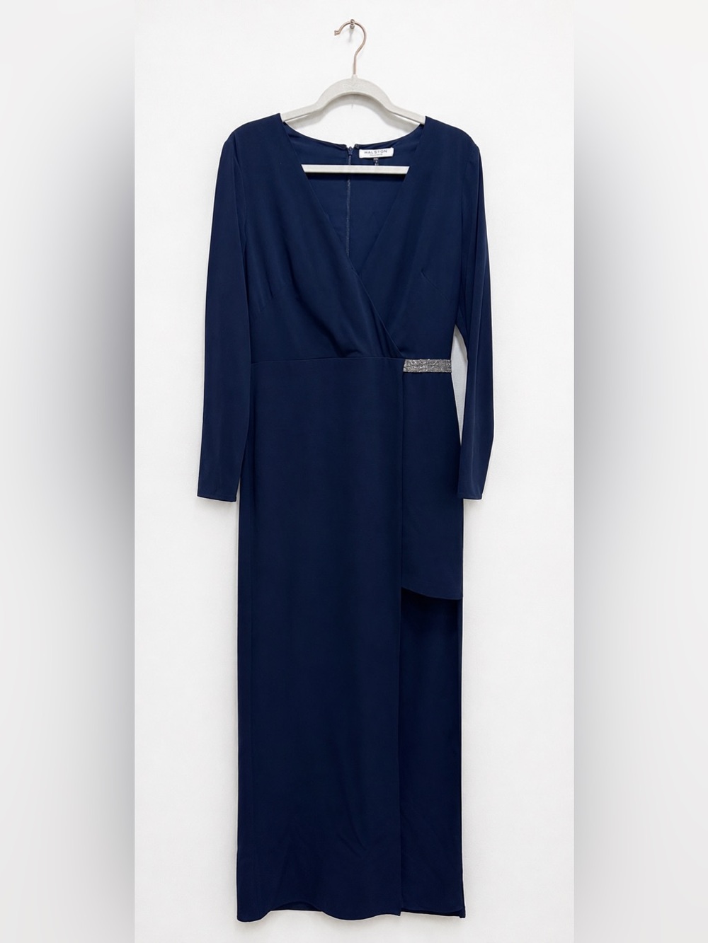 Halston Heritage Navy Blue Long Sleeve Embellished Maxi Dress Size 8